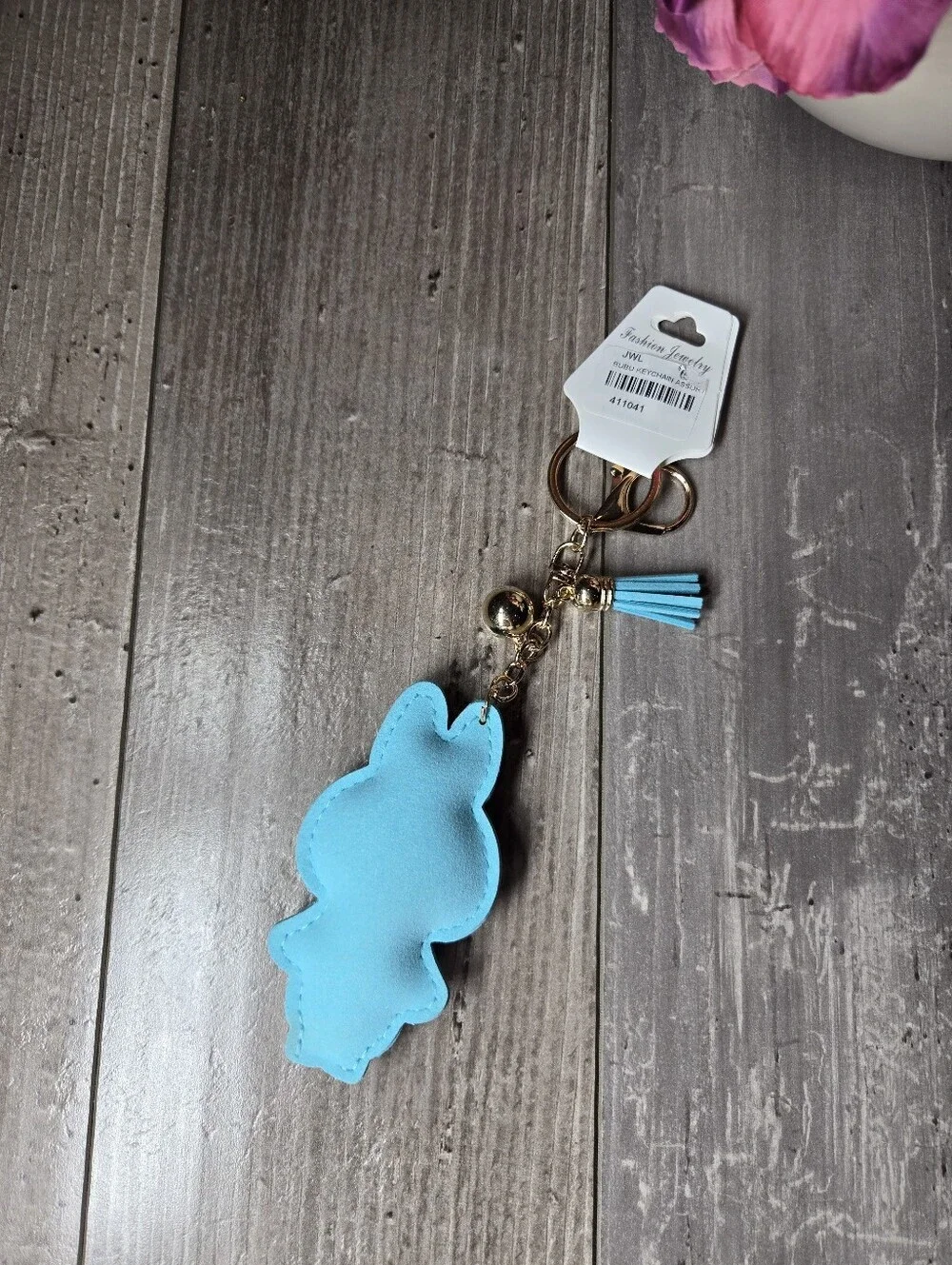 NWT Fashion Jewelry Sparkling Blue Labubu Inspired Gold Keyring Set with Charm